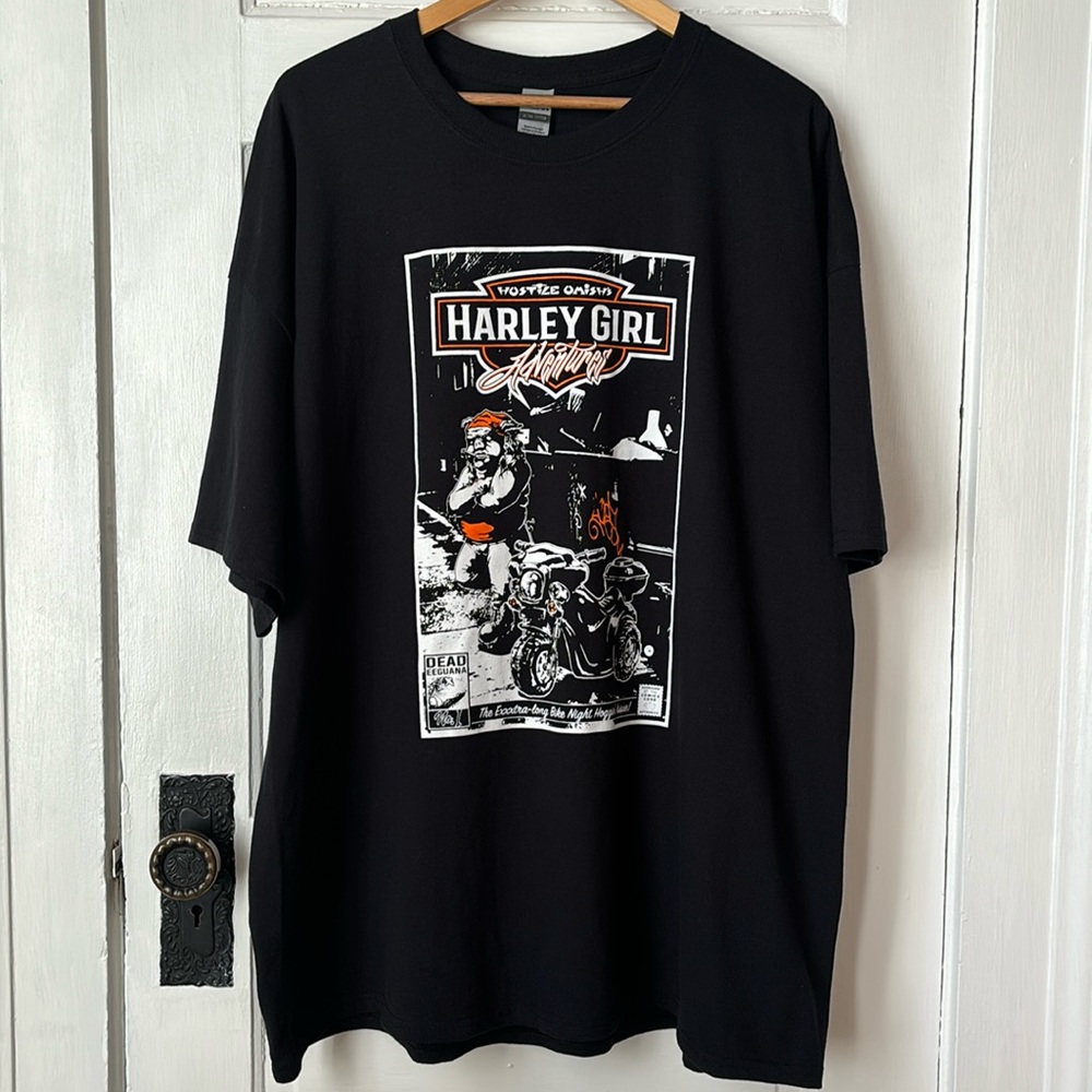 HOSTILE AMISH HARLEY GIRL ADVENTURES GRAPHIC BAND TEE